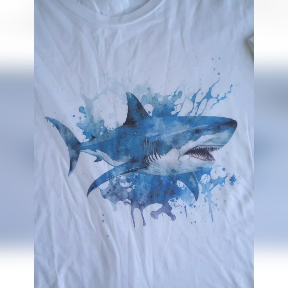 Bella+Canvas Great White Printed Short Sleeve White T-shirt Shark Sz 3XL
